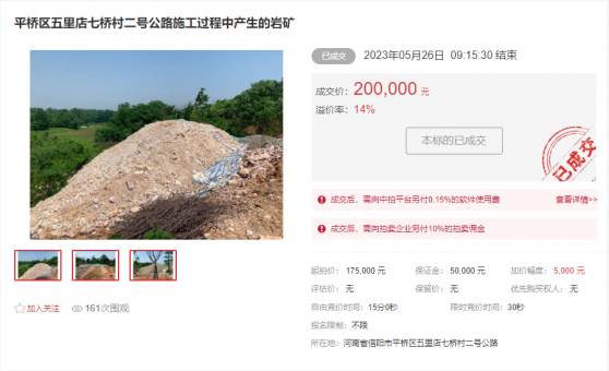 平橋區(qū)五里店七橋村二號(hào)公路施工過程中產(chǎn)生的巖礦處置拍賣會(huì)